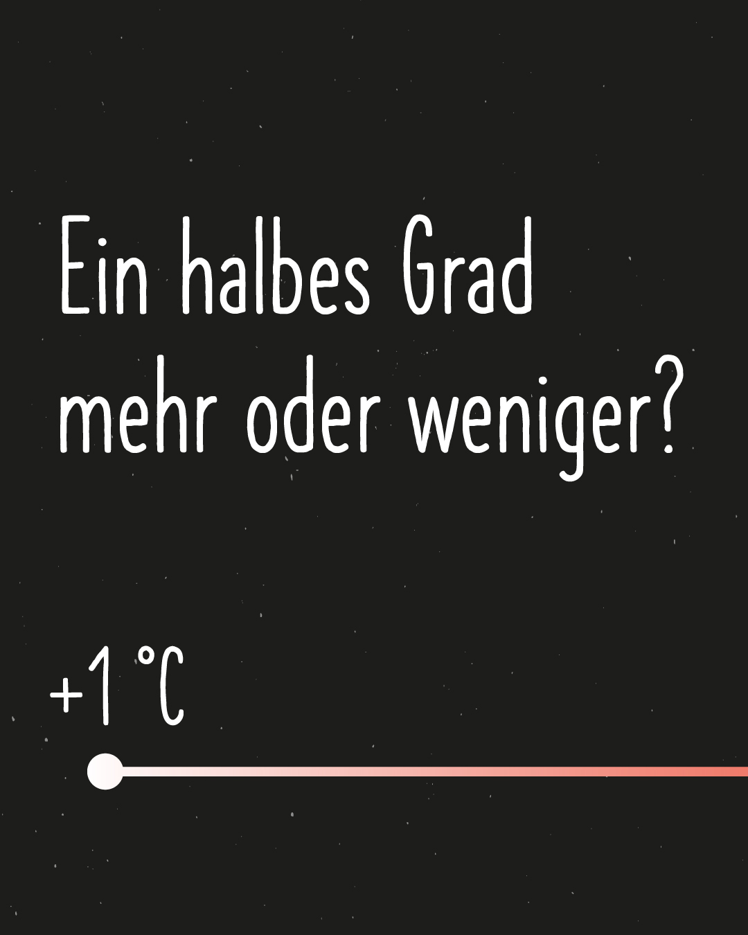 weiß auf schwarzem Hintergrund: Ein halbes Grad mehr oder weniger? Unten im Bild beginnt eine rote waagrechte Linie mit der Bezeichnung +1 °C