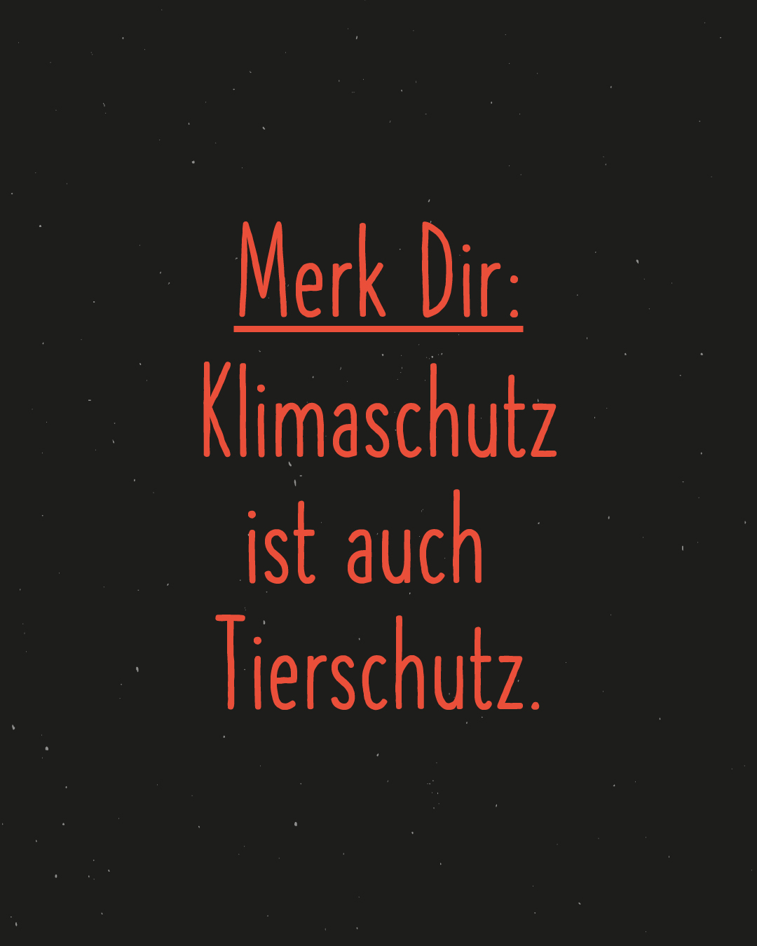 rot auf schwarzem Hintergrund: Merk Dir: Klimaschutz ist auch Tierschutz