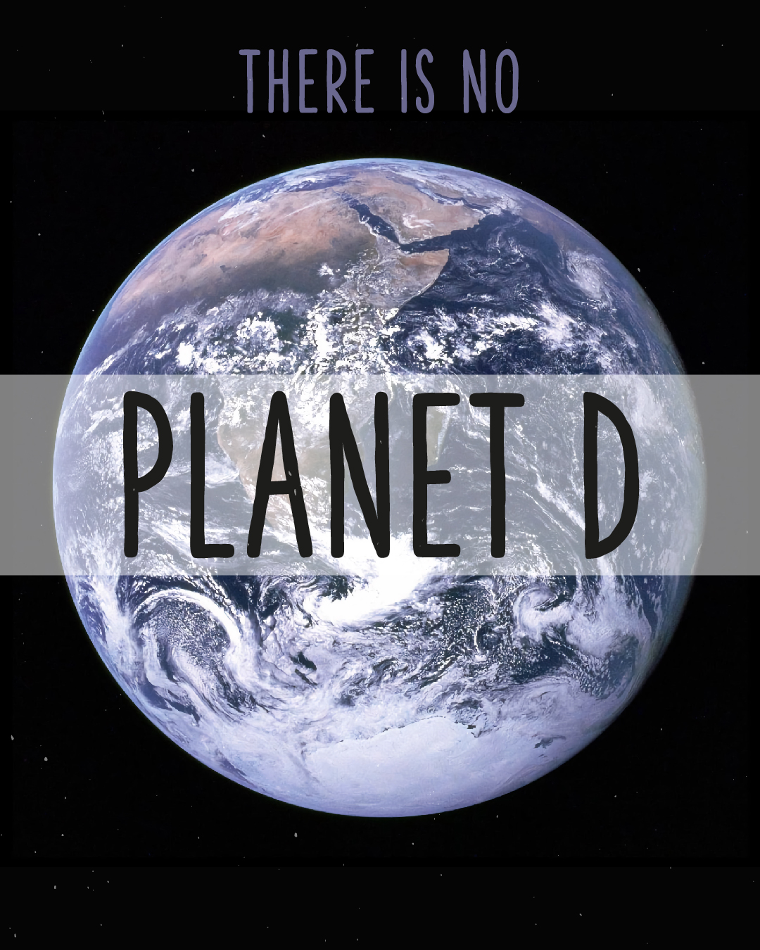 Erdkugel auf schwarzem Hintergrund. Text in der Mitte: Planet A