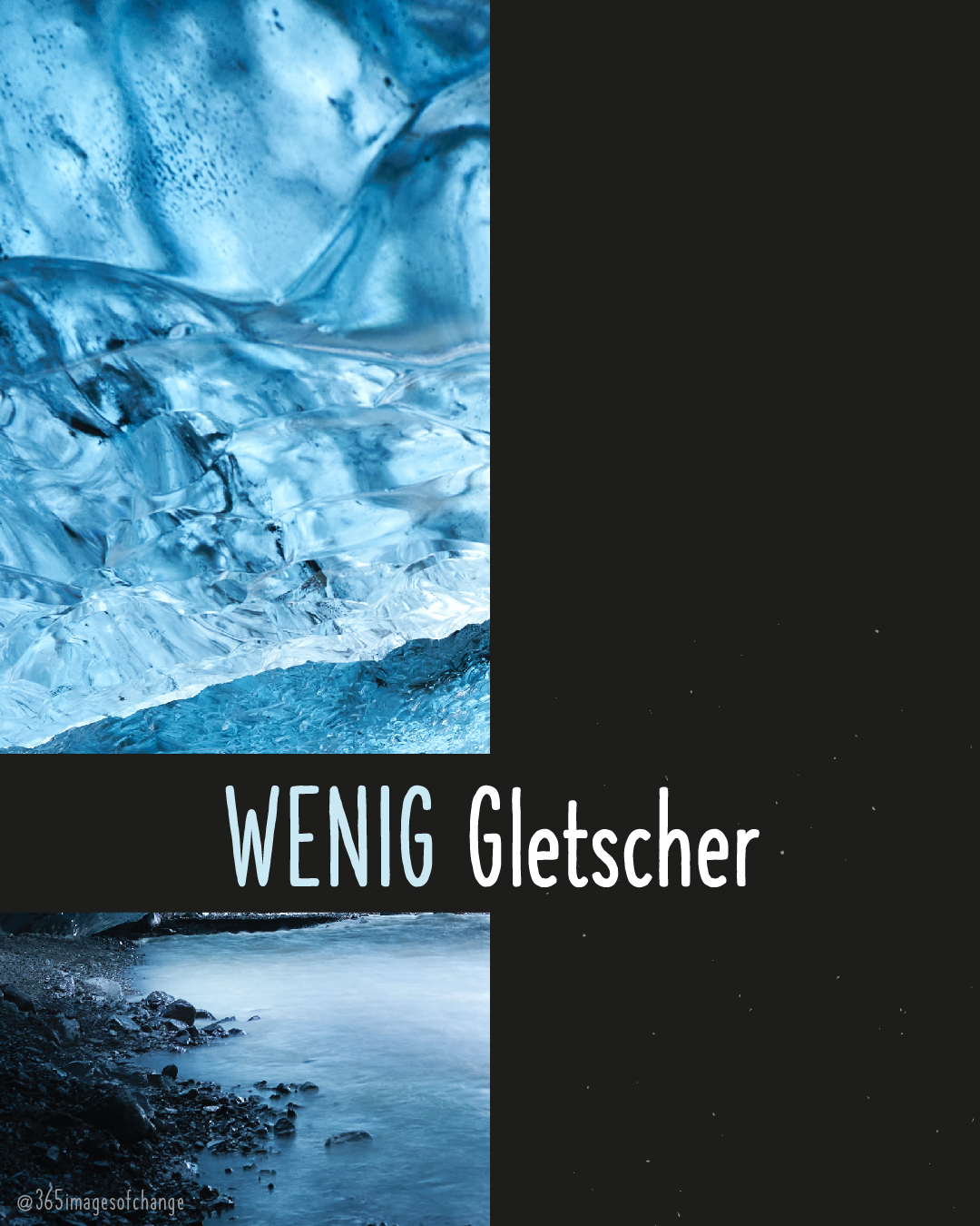 Abgeschnittenes Bild von Gletschereis. Text darunter: Wenig Gletscher